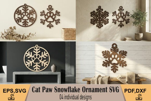 Cat Paw Snowflake Ornaments SVG for Winter Amp