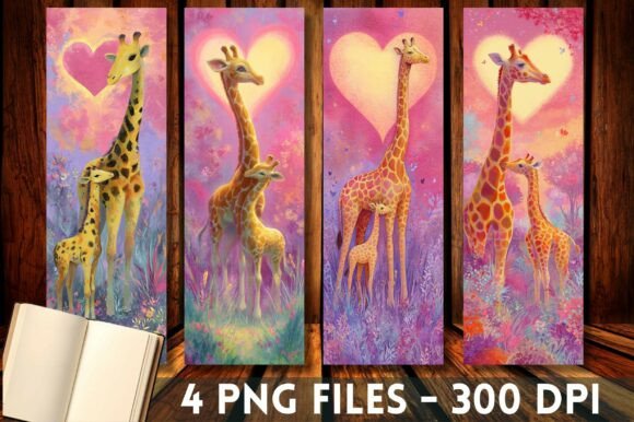 Giraffe Mother Baby Pink Heart Bookmark Crafts