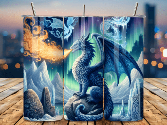Ice Blue Winter Dragon Mountain Tumbler Wraps