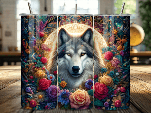 Majestic Wolf Portrait in Rose Tumbler Wraps