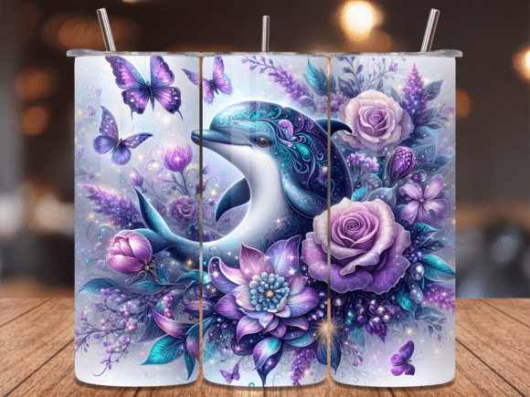 Purple Floral Dolphin Tumbler Wrap PNG Review
