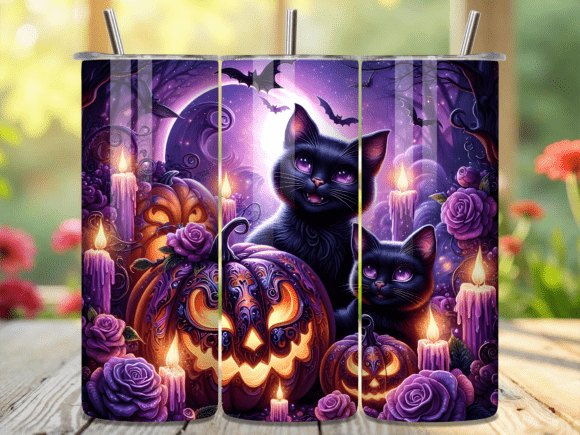 Purple Halloween Cat Pumpkin Tumbler Wraps Review