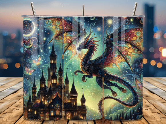 Stained Glass Castle Dragon Tumbler Wraps