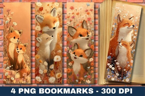 Sweet Fox Mother Baby Floral Bookmarks