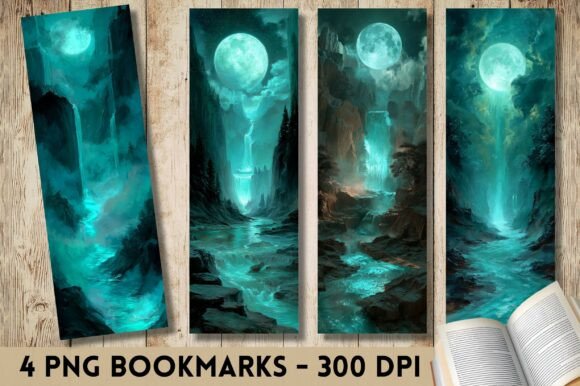 Teal Moon Waterfall River PNG Bookmark Review