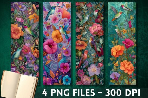 Tropical Hummingbird Floral Art Bookmark Print Templates
